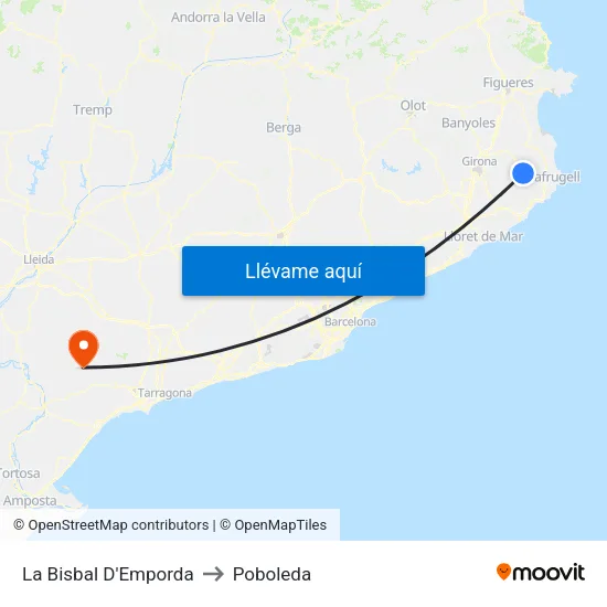 La Bisbal D'Emporda to Poboleda map