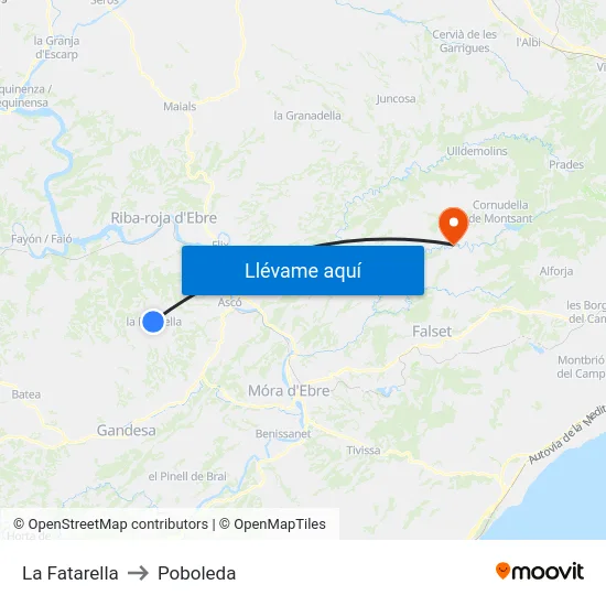 La Fatarella to Poboleda map