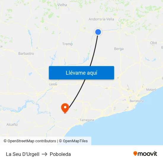 La Seu D'Urgell to Poboleda map