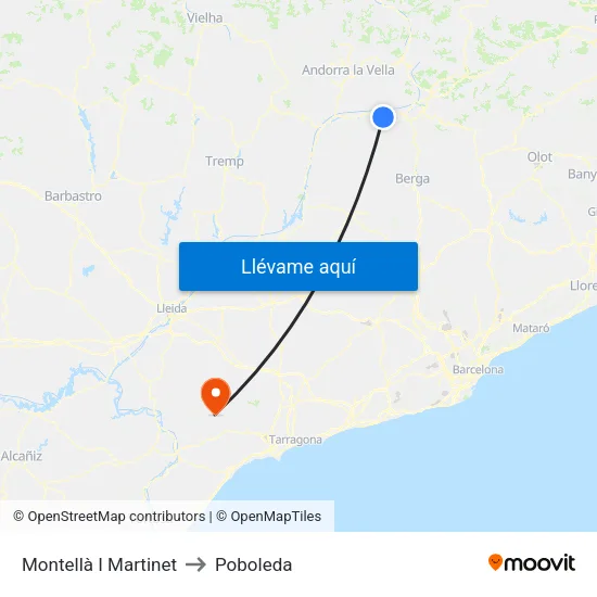 Montellà I Martinet to Poboleda map