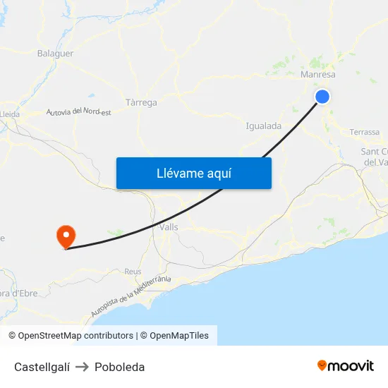 Castellgalí to Poboleda map