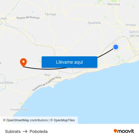 Subirats to Poboleda map