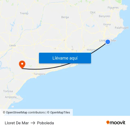 Lloret De Mar to Poboleda map