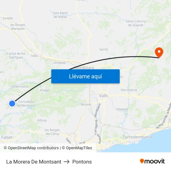 La Morera De Montsant to Pontons map