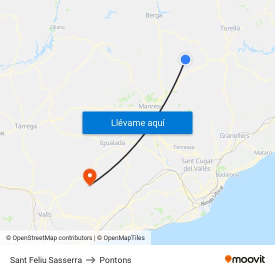 Sant Feliu Sasserra to Pontons map