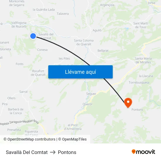 Savallà Del Comtat to Pontons map