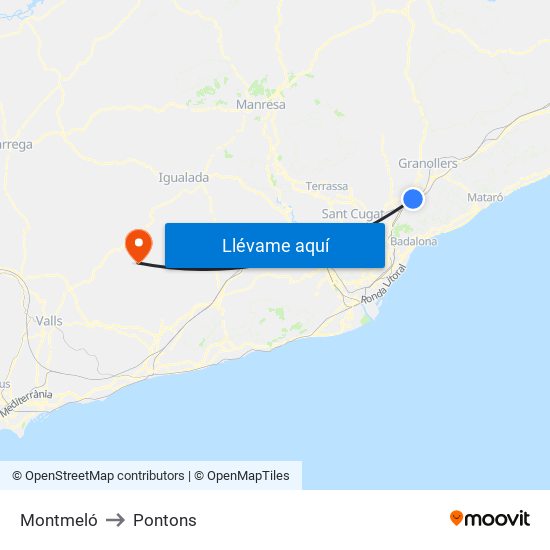 Montmeló to Pontons map