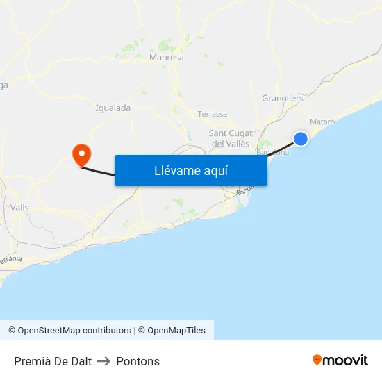 Premià De Dalt to Pontons map