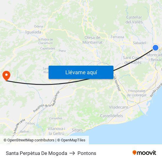 Santa Perpètua De Mogoda to Pontons map