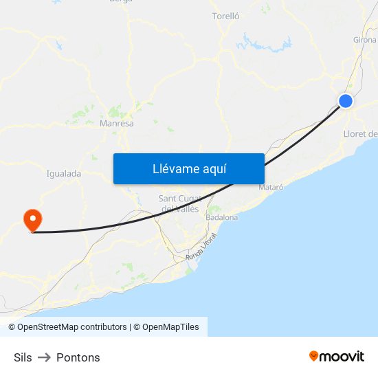 Sils to Pontons map