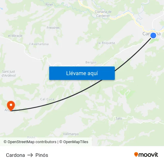 Cardona to Pinós map