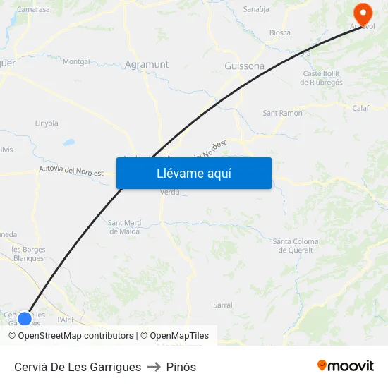 Cervià De Les Garrigues to Pinós map