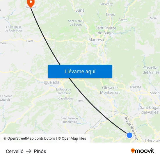Cervelló to Pinós map