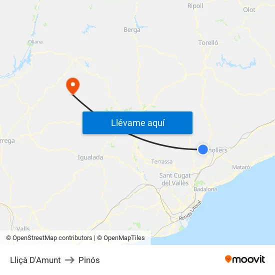 Lliçà D'Amunt to Pinós map