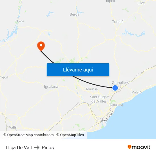 Lliçà De Vall to Pinós map