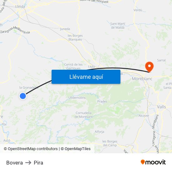 Bovera to Pira map