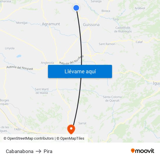 Cabanabona to Pira map
