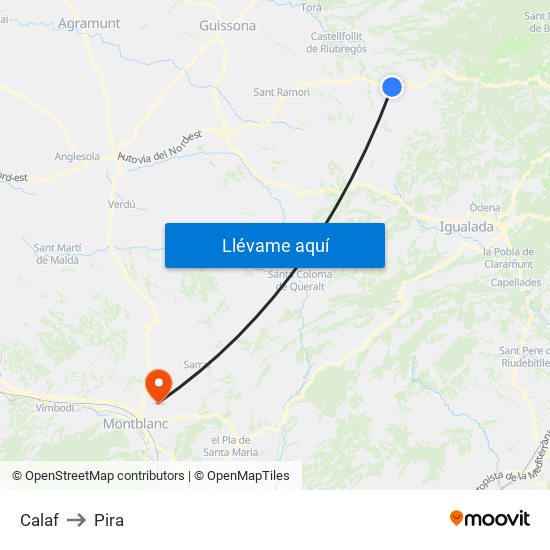 Calaf to Pira map