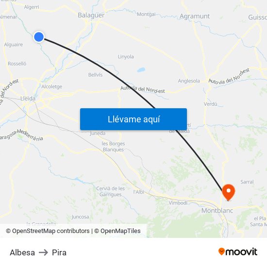 Albesa to Pira map