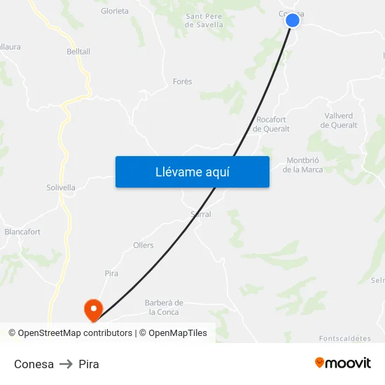 Conesa to Pira map