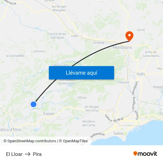 El Lloar to Pira map