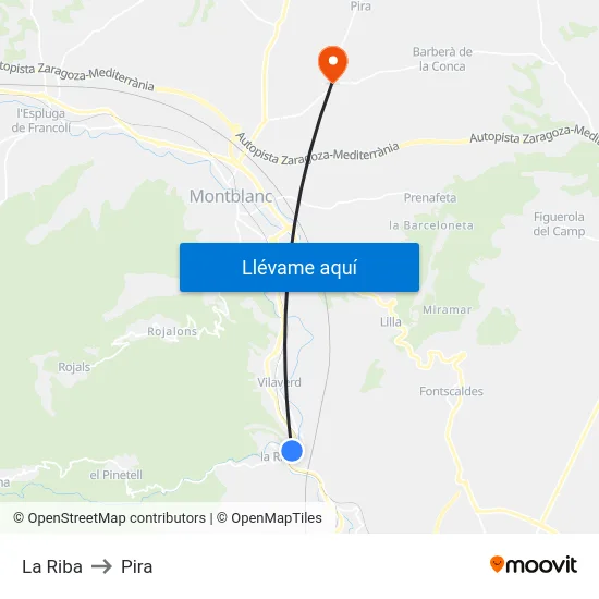 La Riba to Pira map