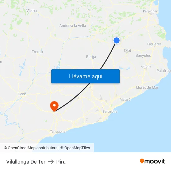 Vilallonga De Ter to Pira map