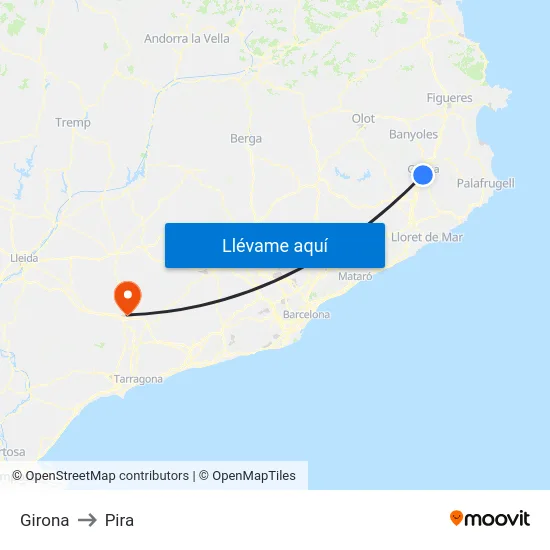 Girona to Pira map