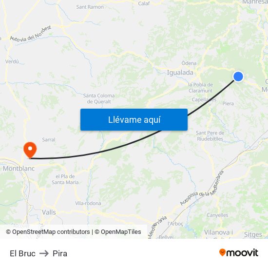 El Bruc to Pira map