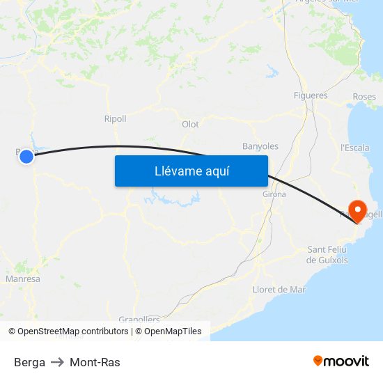 Berga to Mont-Ras map