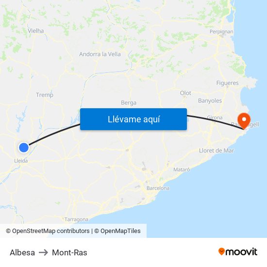 Albesa to Mont-Ras map