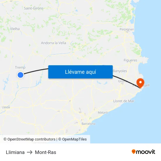Llimiana to Mont-Ras map