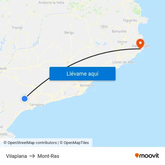 Vilaplana to Mont-Ras map