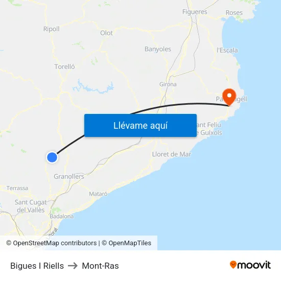 Bigues I Riells to Mont-Ras map