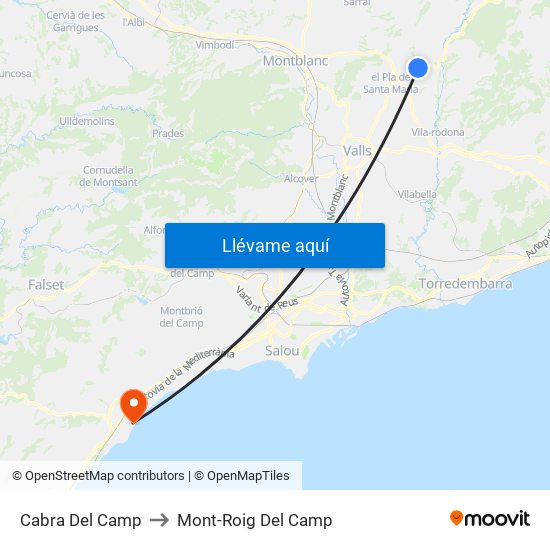 Cabra Del Camp to Mont-Roig Del Camp map