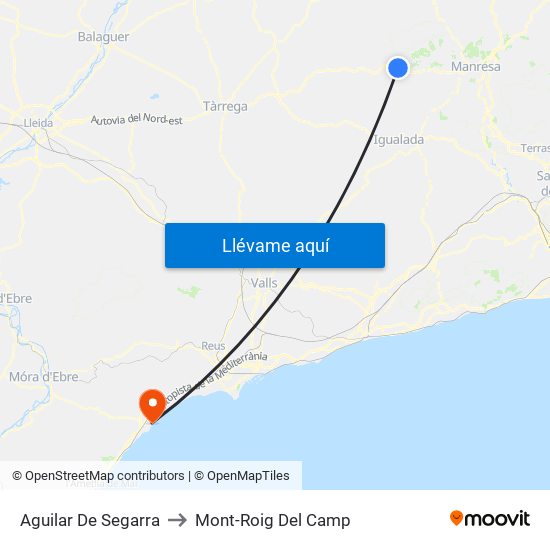 Aguilar De Segarra to Mont-Roig Del Camp map