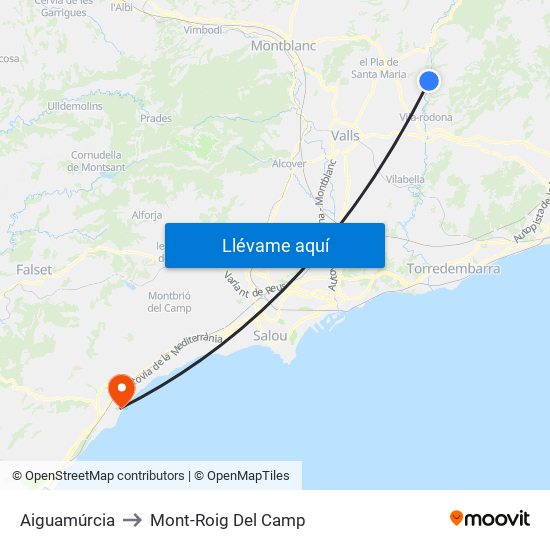 Aiguamúrcia to Mont-Roig Del Camp map