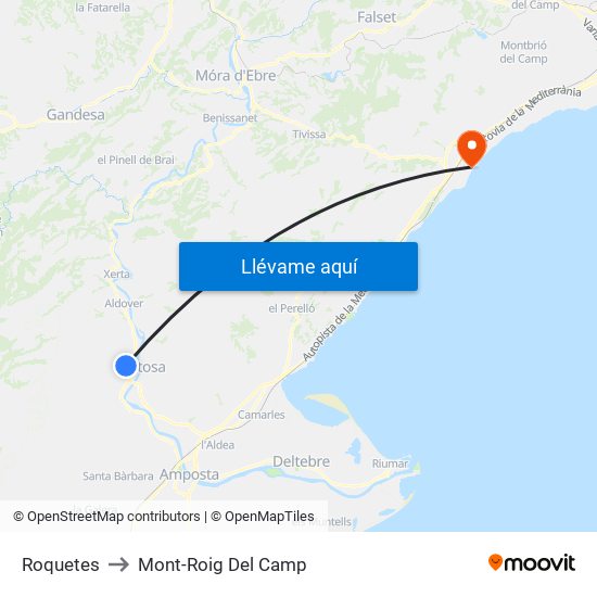 Roquetes to Mont-Roig Del Camp map