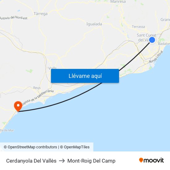 Cerdanyola Del Vallès to Mont-Roig Del Camp map