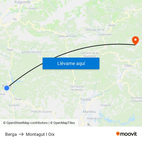 Berga to Montagut I Oix map