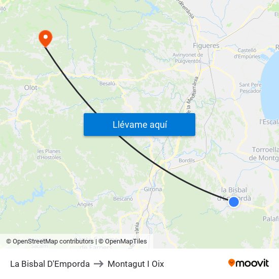 La Bisbal D'Emporda to Montagut I Oix map