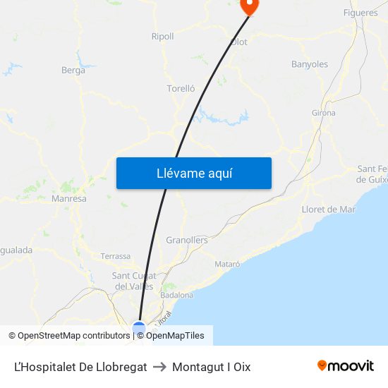 L’Hospitalet De Llobregat to Montagut I Oix map