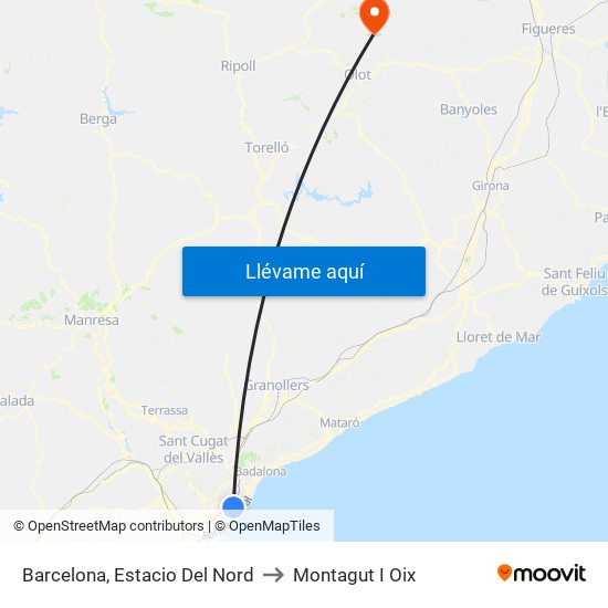 Barcelona, Estacio Del Nord to Montagut I Oix map