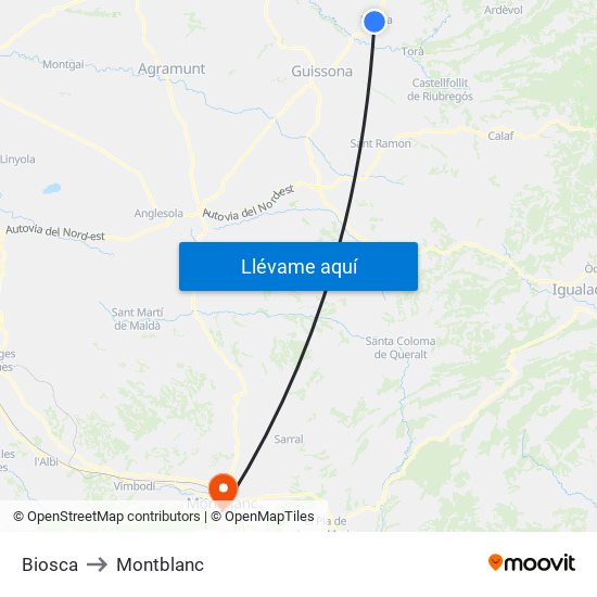 Biosca to Montblanc map