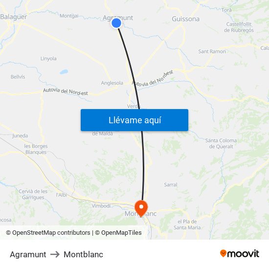 Agramunt to Montblanc map