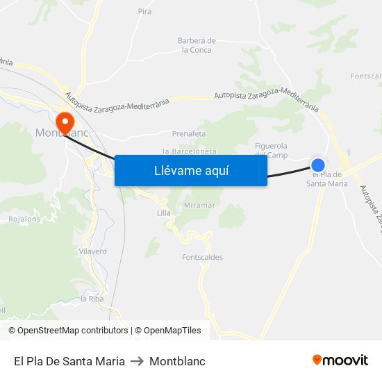 El Pla De Santa Maria to Montblanc map