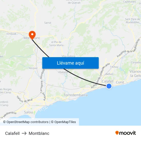 Calafell to Montblanc map