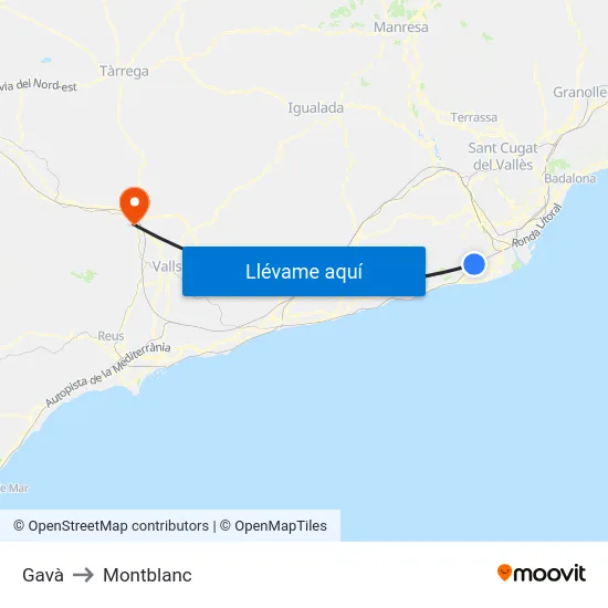 Gavà to Montblanc map