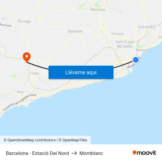 Barcelona - Estació Del Nord to Montblanc map