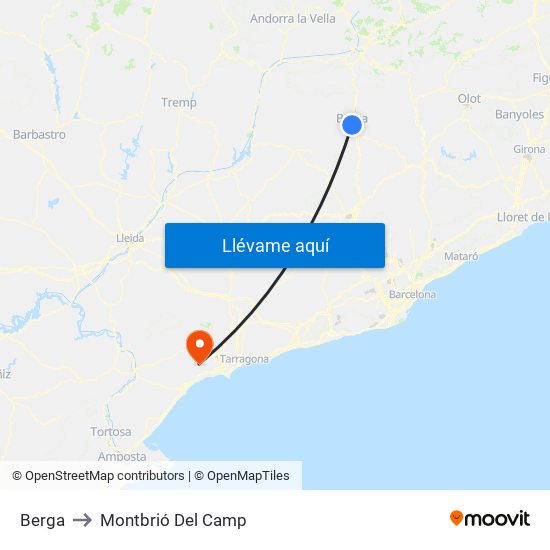 Berga to Montbrió Del Camp map